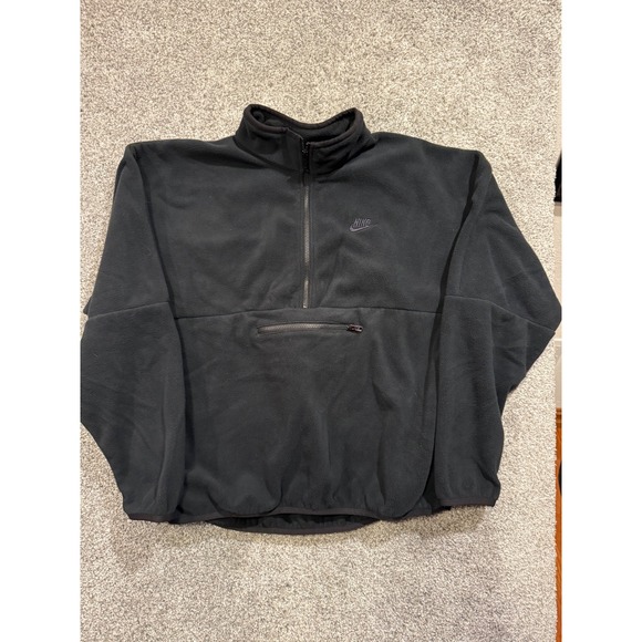 Nike Fleece Pullover Mens Large Black 1/4 Zip Mock Neck Sweatshirt - Picture 1 of 9